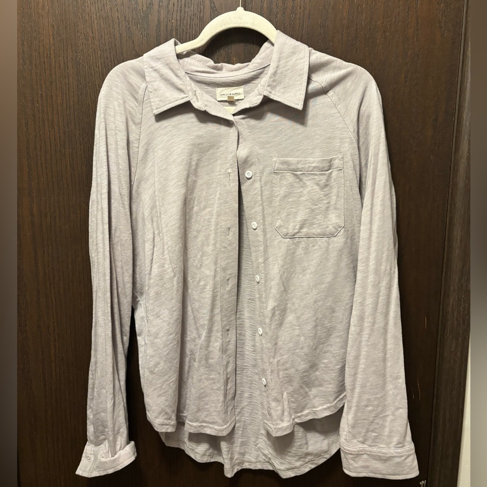 Light Grey Thread and Supply Button Up Cloth Shirt
